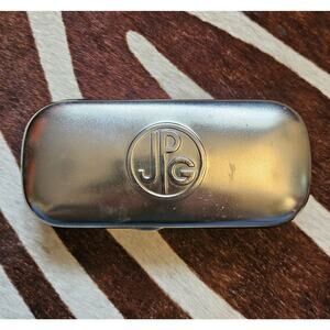 Vintage Jean Paul Gaultier Glasses Case Silver Metal Hard Shell Clamshell Logo